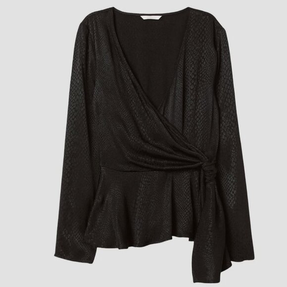 3/$60 H&M Snake Jacquard Weave Peplum Wrap Tie Blouse Top SZ 10 - Picture 1 of 7